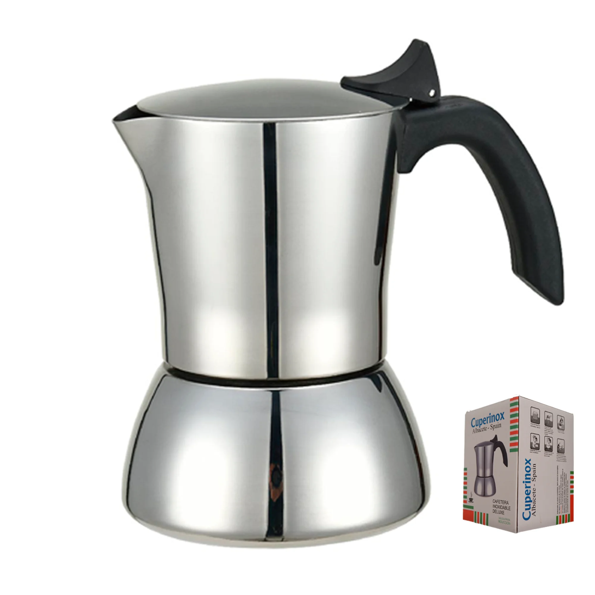 CUPERINOX, Deluxe stainless coffee maker, capacity for 6 cups, Italian coffee maker induction stainless steel, handle anti Burns