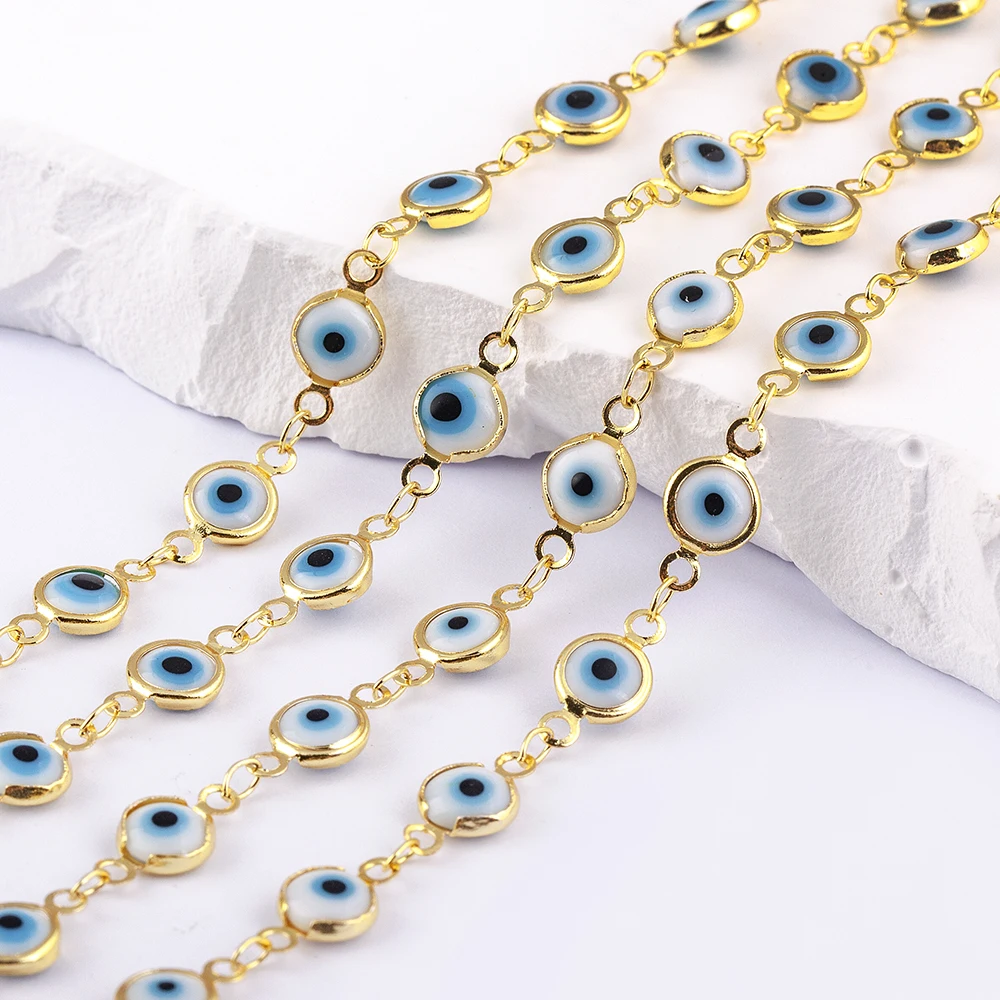 

Evil Eye Beaded Chains Copper Plated Gold Chain For Necklace Bracelet Earring Jewelry Findings Making Supplies