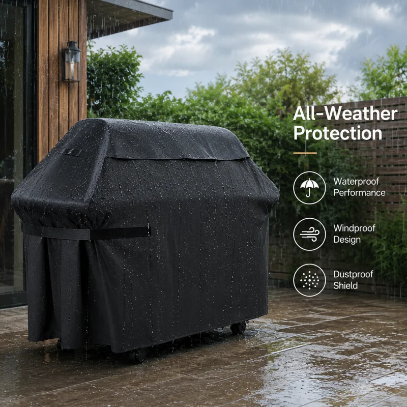 1-Pack Heavy-Duty BBQ Cover—Sun and Dust Protection, All-Weather Protection, Velcro Straps, and a Drawstring at the Bottom for Double Securing—Wind-Resistant and Stay-in-Place—Ideal Outdoor BBQ Accessory for Camping, Backyard Picnics, and More