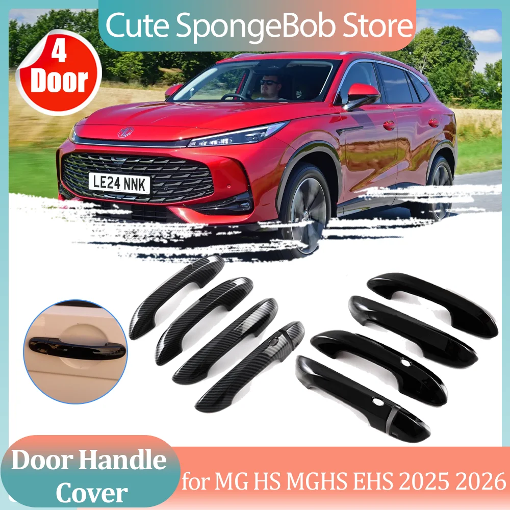 

Крышка автомобильной ручки для MG HS MGHS EHS PHEV 2025 2026 ABS, углеродное волокно, черная наклейка на дверь, накладка, крышка, часть декора, аксессуары