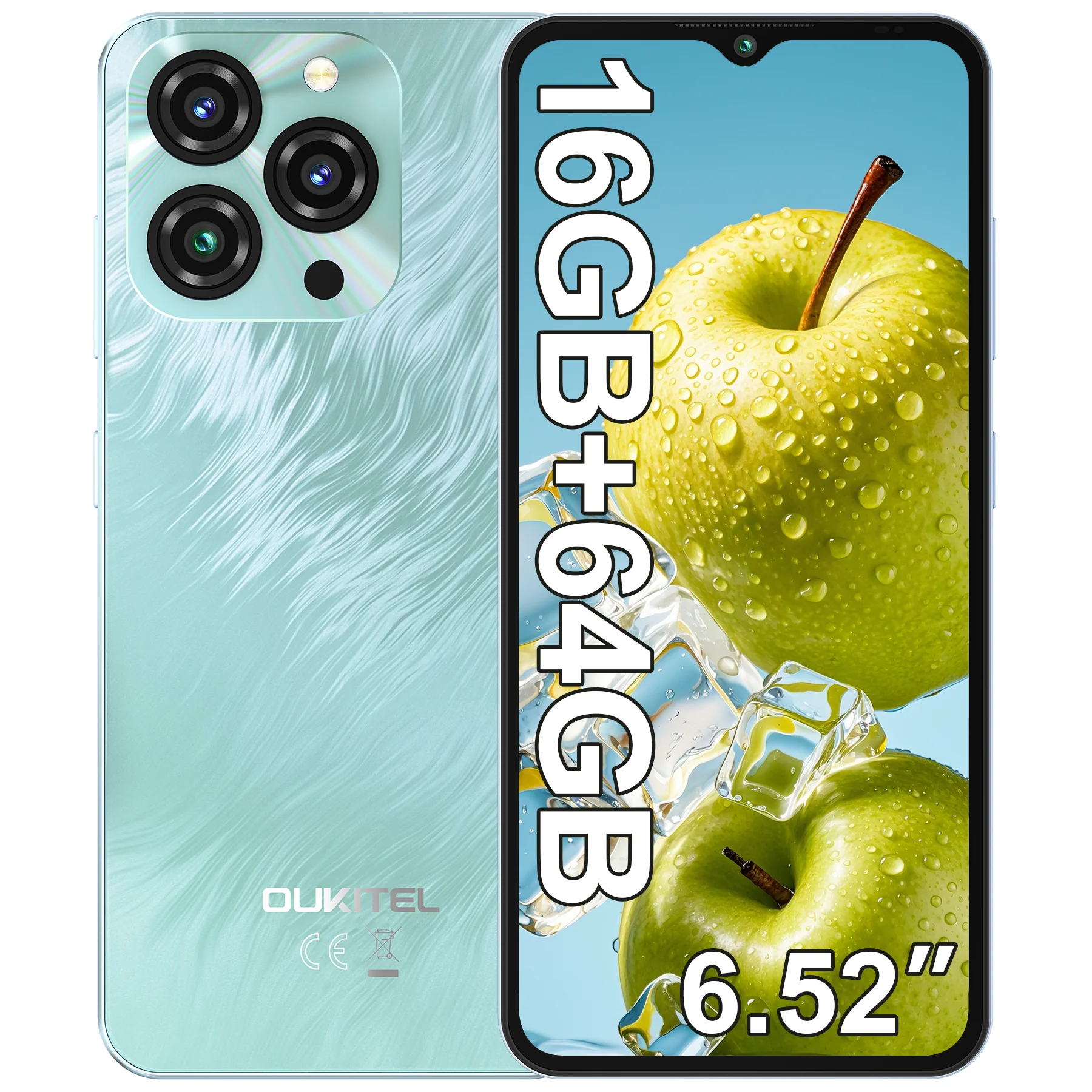 OUKITEL C3 Android 14 Smartphone Entsperrt - 5000mAh Akku, 6,52'' Waterdrop-Bildschirm - 16GB RAM+64GB/TF 1TB ROM Smartphone
