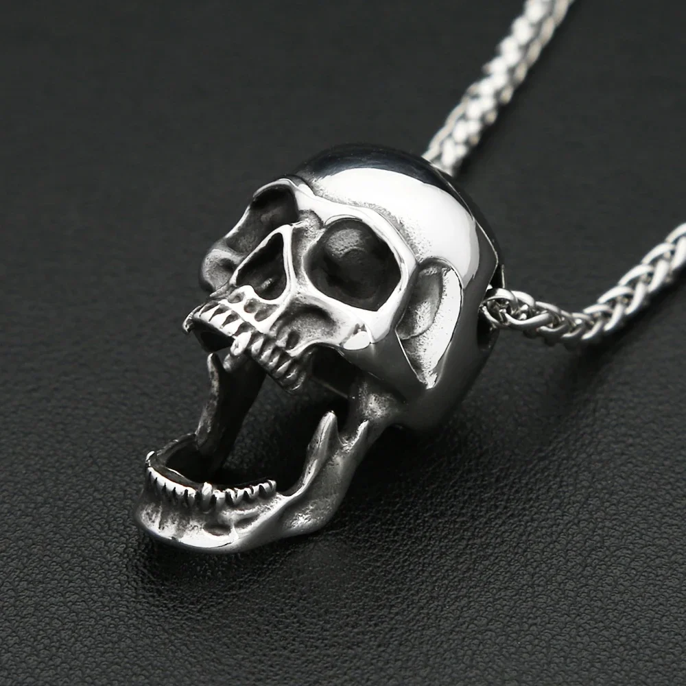 Gothic Vintage Edelstahl Schädel Anhänger Halskette Für Männer Frauen Punk Schädel Flaschenöffner Halskette Biker Schmuck Zubehör