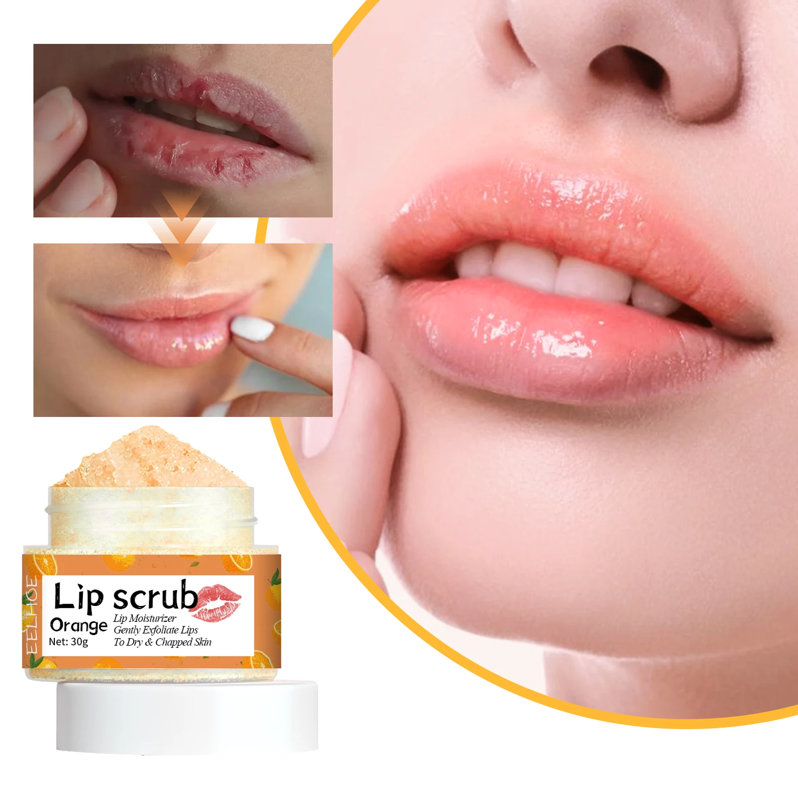 Eelhoe Exfoliante para labios naranja, exfoliante, hidrata los labios, previene la sequedad y las grietas, reduce las líneas de los labios