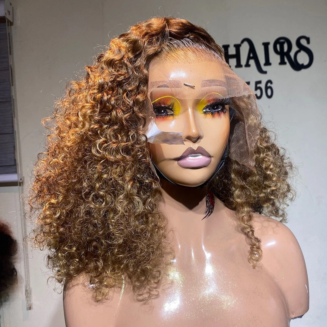 

Curly Highlight Short Bob Lace Wig 100% Human Hair 13x4 Transparent Lace Front Wig Deep Wave Bob Wigs Lace Wigs For Women