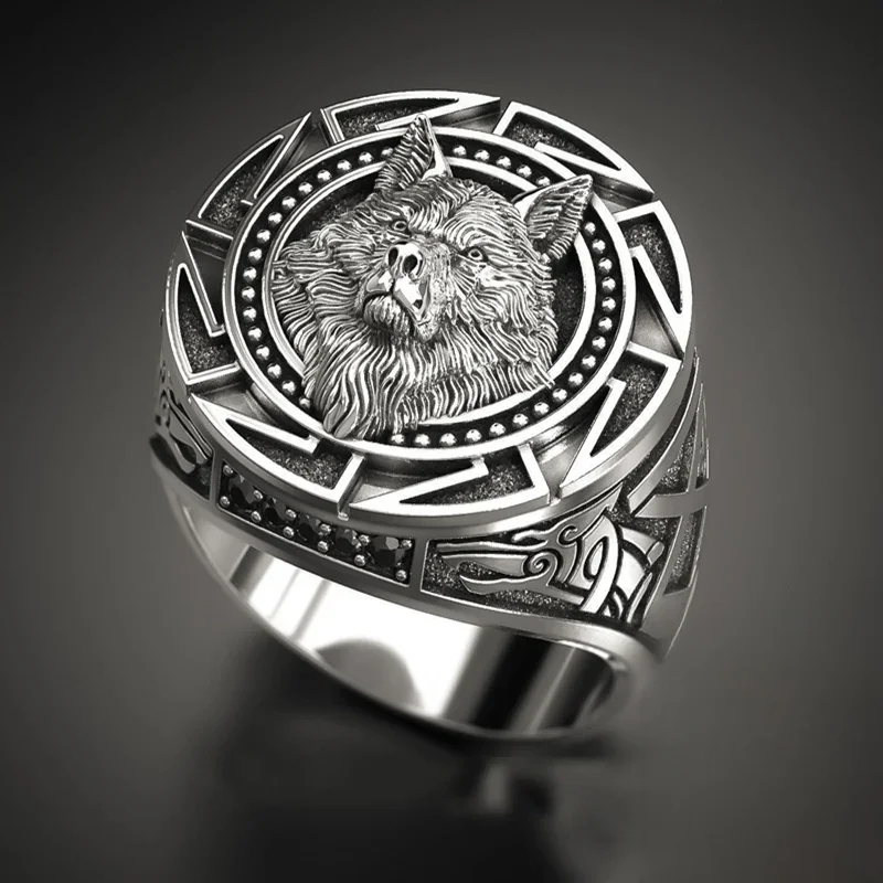 Bague en argent Sterling 925 pour hommes, Totem de loup rétro, bague en argent thaïlandais, tête de loup de guerrier