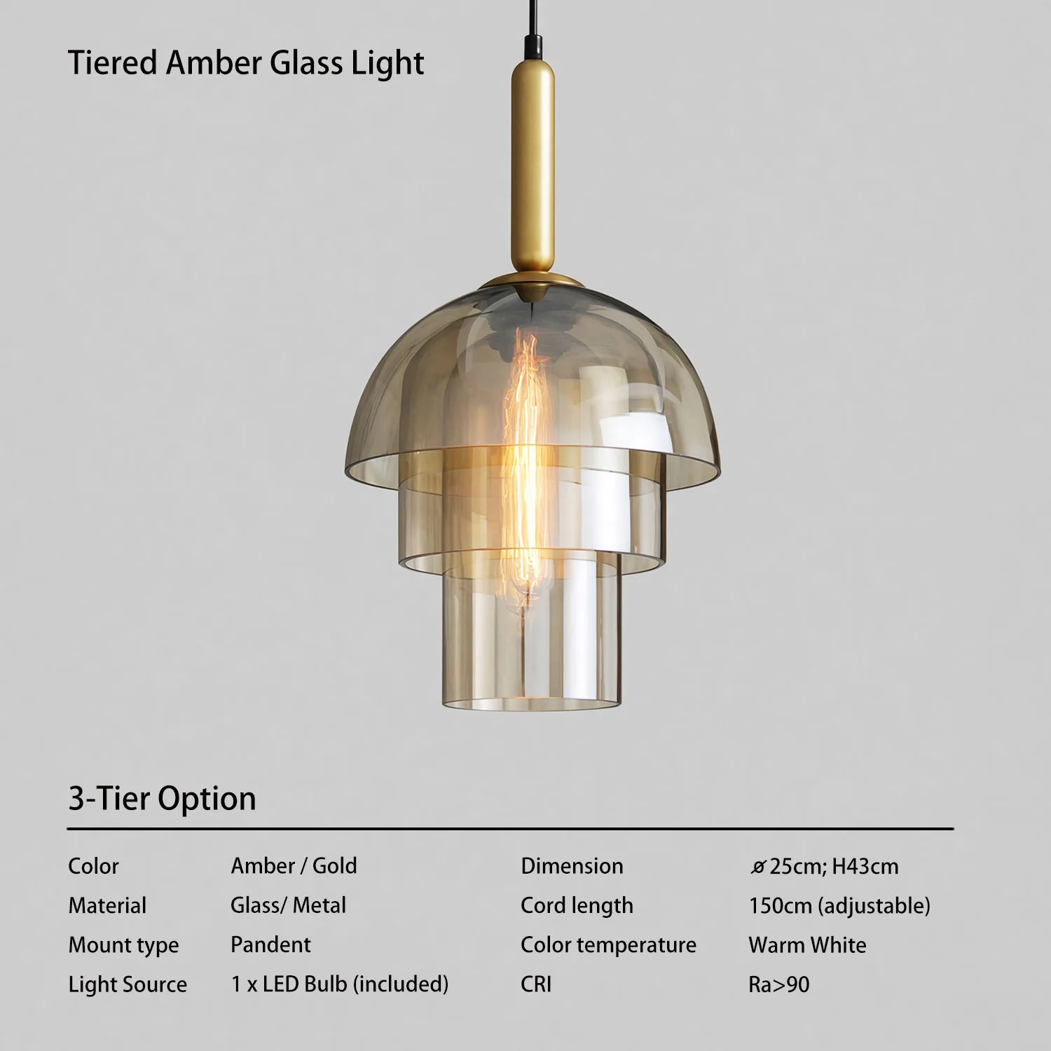 Moderne hanglamp met gelaagd amberkleurig glas, vintage messing afwerking, voor keukeneiland, mid-century modern, retro café
