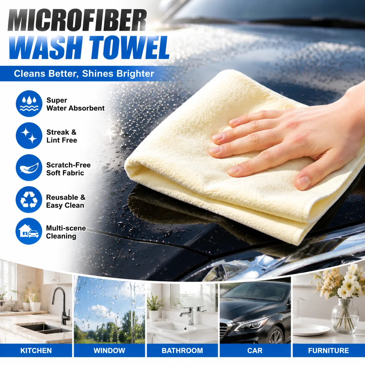 Microfiber Towel Detailing - Reusable Chamois Car Wash Towel, Super
