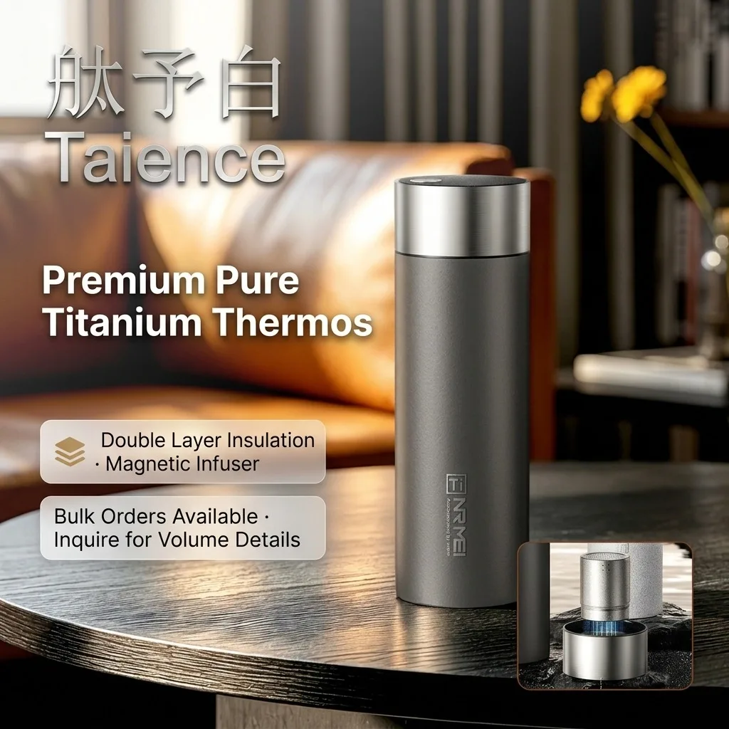 Taience Titanium Water Bottle Insulated Thermos with Magnetic Tea Infuser Double Layer Pure Titanium 12h Leak Proof for Business