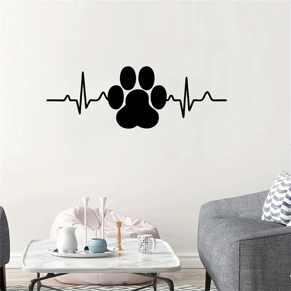 1 Piece Modern Pet-Themed Dog Paw Heartbeat Black Wall Sticker, Self-Adhesive Pvc Home Decor Sticker, Suitable for Living Room, Kitchen, Bedroom, Dining Room, Study, Entryway, Doors and Windows, and Wall Decals, Easily Create a Warm and Fun Space, a Creative and Thoughtful Gift for Family, Friends, and Loved Ones