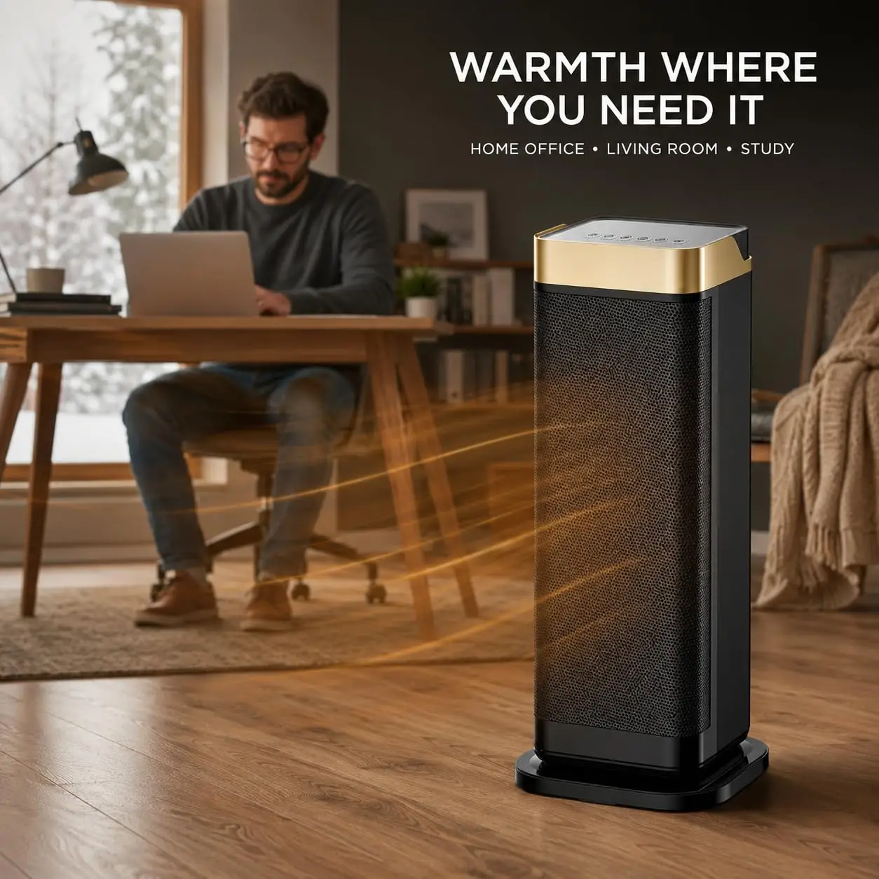 1500W Slim Tower PTC Ceramic Space Heater, 4 Adjustable Modes 900W/1500W 60° Oscillating Electric Heater with Remote Control, LED Display Overheat Tip-over Protection for Bedroom Office