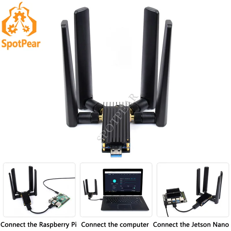 

Raspberry Pi USB3.1 to M.2 Key B Port 5G DONGLE Expansion Board Four Antennas Aluminum Alloy Case