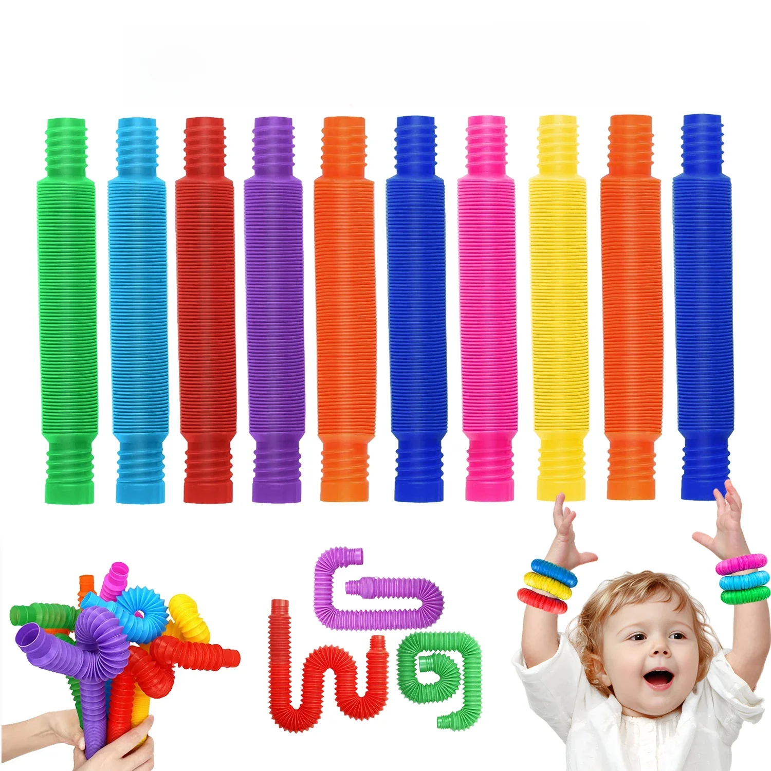 10-30 sztuk kolorowe rurki teleskopowe Fidget zabawki plastikowe sensoryczne Pop Tubes zabawki antystresowe dorośli dekompresja zabawki dla dzieci prezenty — zdjęcie 2