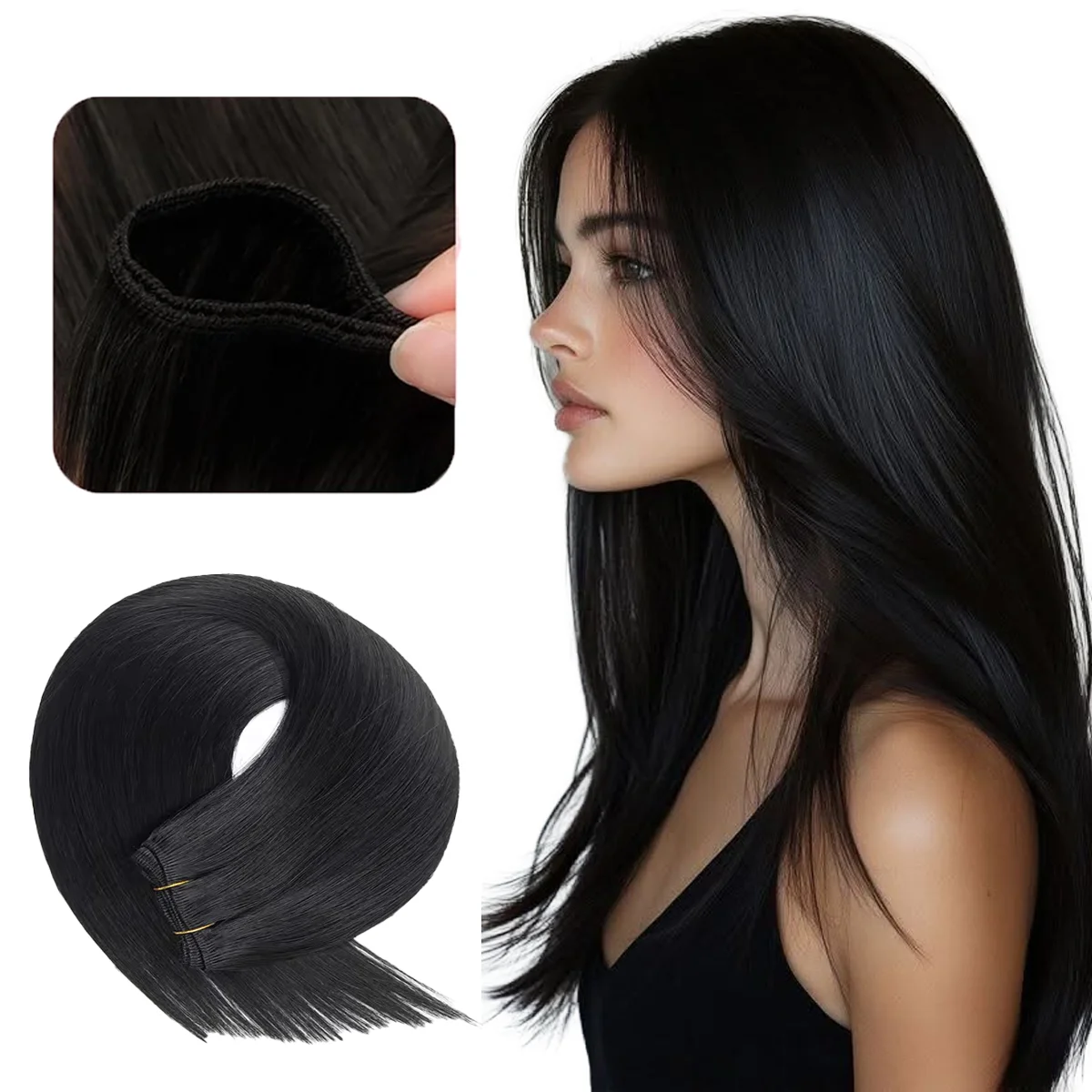 

12-26 " 100% Straight Human Hair Extensions Double Weft Remy Hair Sew In Bundles Natural Black Soft Silky Extensions For Women