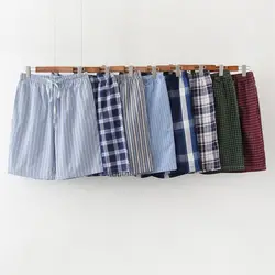 Summer Men Sleep Bottoms 100% Cotton Pajama Shorts Male Top quality Sleepwear Pants Men Home Shorts Striped Lounge Wear Shorts