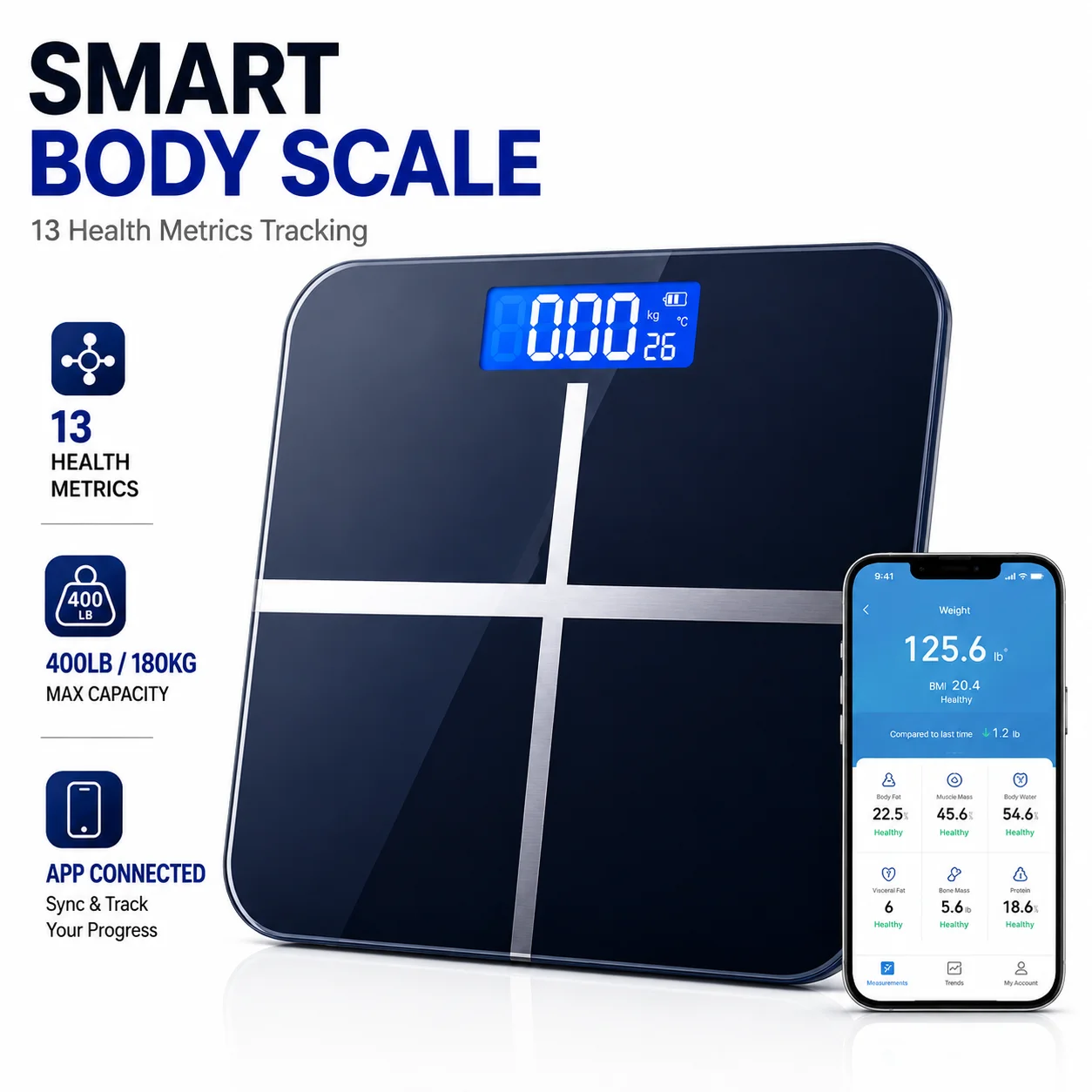 Blue Battery-Free Mechanical Scale With Anti-Slip Platform And Large Easy-Read Dial For Accurate Daily Weighing