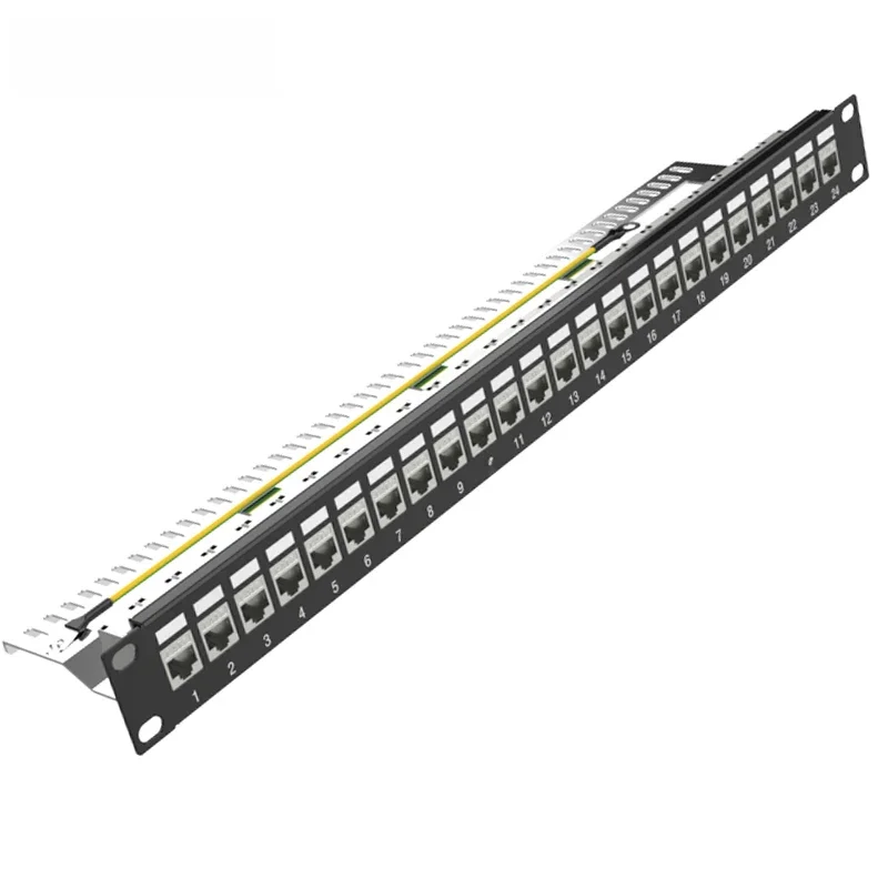 24-portowy panel krosowy 1U FTP LAN z CAT7 CAT6A CAT6 RJ45 Ekranowane gniazdo Keystone 19-calowy uchwyt sieciowy do montażu w stojaku naściennym — zdjęcie 2