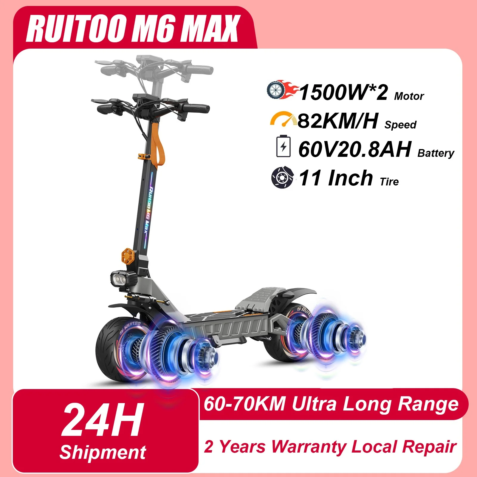 RUITOO M6MAX Scooter elettrico fuoristrada Motore ad alte prestazioni da 3000 W Escooter a velocità massima 82 KM/H Portata 75 km Adatto a tutti i terreni