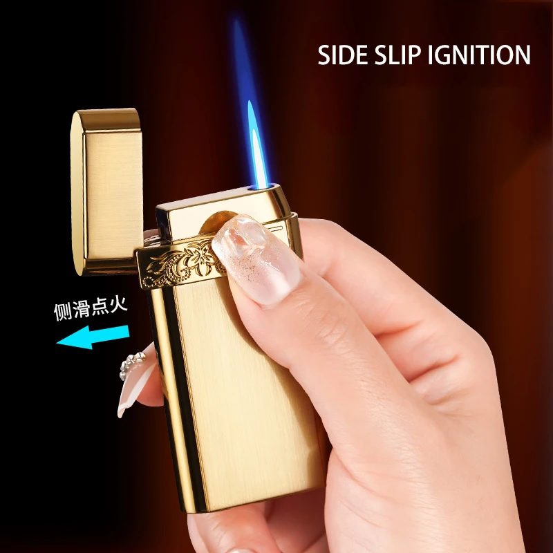 XF4401 Side Slip Ignition Direct Charge Metal Inflatable Lighter Simple and Fashionable Laser Engravable Gift Lighter