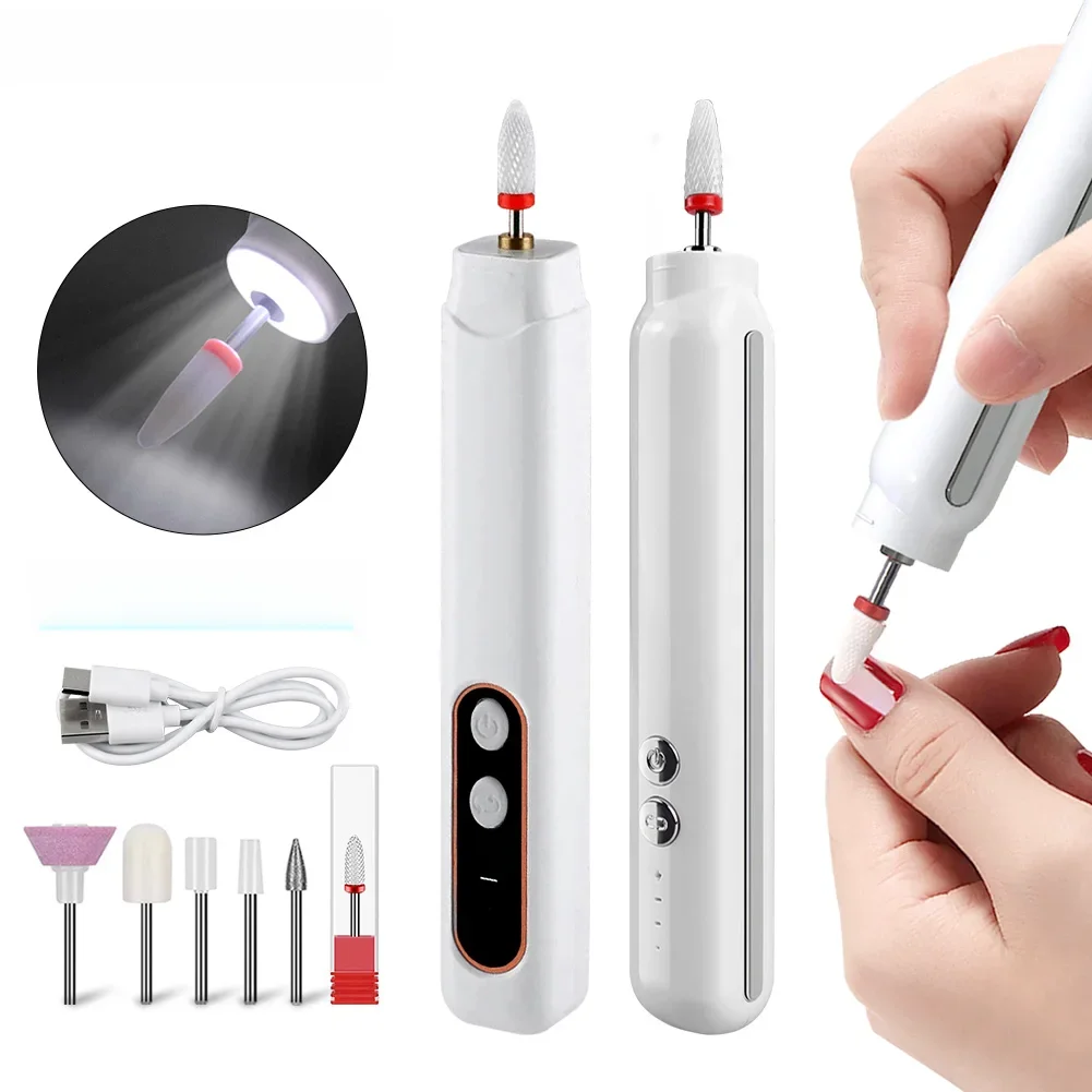 6-in-1 kabelloser Nagelbohrer, 15.000 U/min, mit LED-Licht und Bildschirm, Maniküre-Schneider, Nagelreparatur, Pediküre, Fräser, Polierer, Schleifer