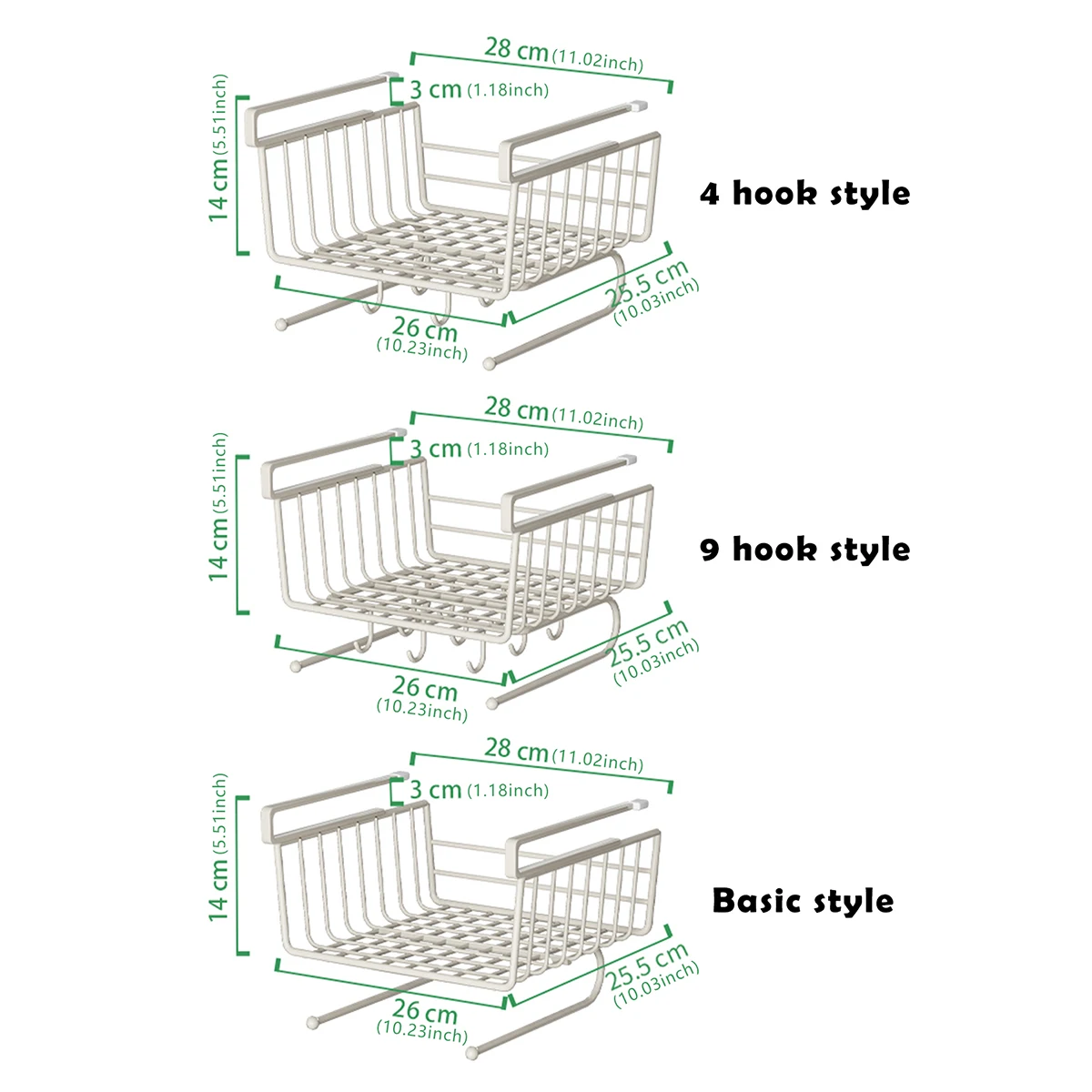 WMMO Kitchen Cabinet Storage Hanging Basket Steel Rack for Spices Dishes Under Desk Organization for Bathroom Layered Storage