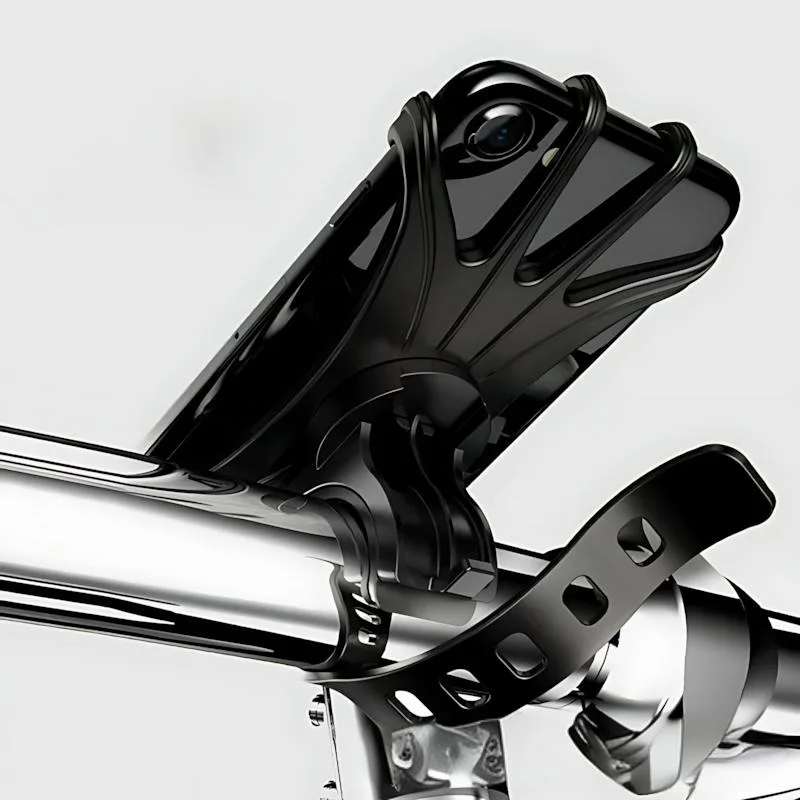 Black Multi-Functional Rotatable Silicone Bike Phone Mount, 360° Adjustable Anti-Slip Holder for Cycling Navigation, Shockproof