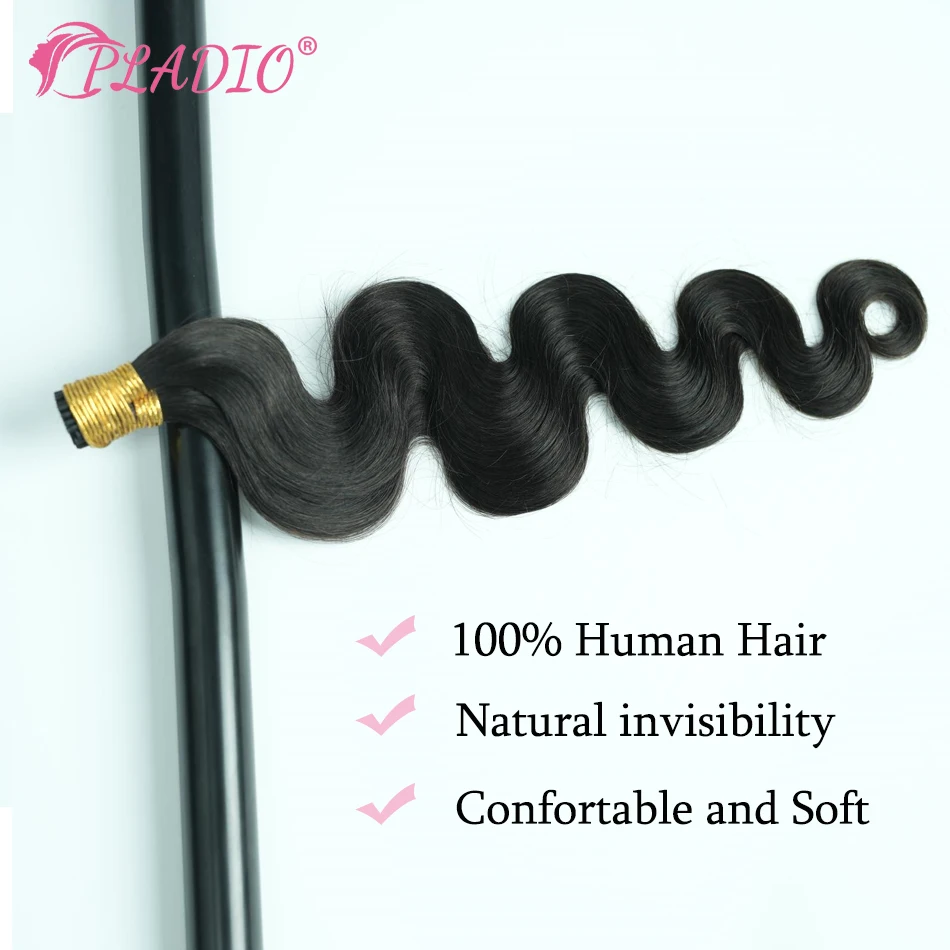 PLADIO I Tip Human Hair Extension Hoge kwaliteit Body Wave Hair 1.0 g/stks Capsule Keratine Natuurlijke Zwarte Cuticula Aligned Fusion Hair