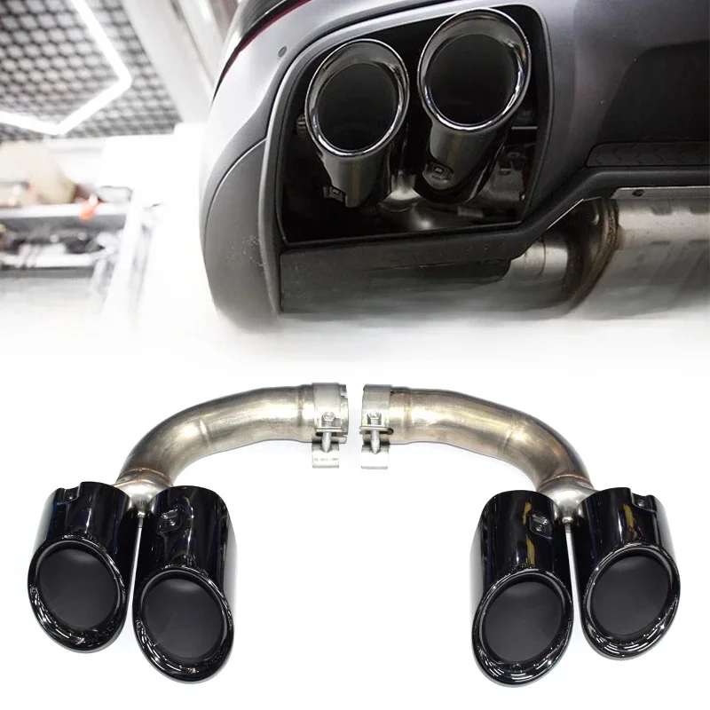 1 paar uitlaatpijp upgrade GTS roestvrij staal zwart quad demper uitlaatpijp voor Porsche Cayenne Fuel Hybrid 2018-2025 - afbeelding 2