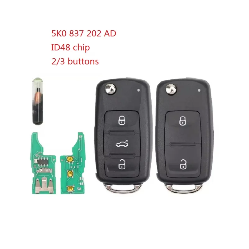

5K0837202AD Автомобильный пульт дистанционного управления для VW Golf Mk6 Estate Caddy Eos Jetta Polo Scirocco Tiguan для Skoda Seat 433 МГц ID48 чип
