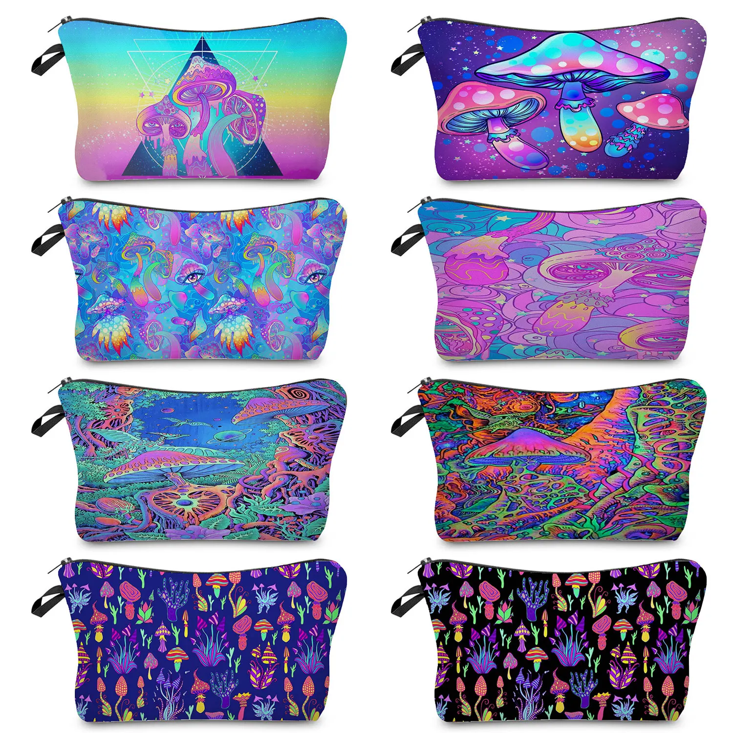 Psychedelic Mushroom Printed Cosmetic Bag Portable Zipper Pouch Latest Design Travel Organizer Makeup Bags Women\'s Toilet  Bag