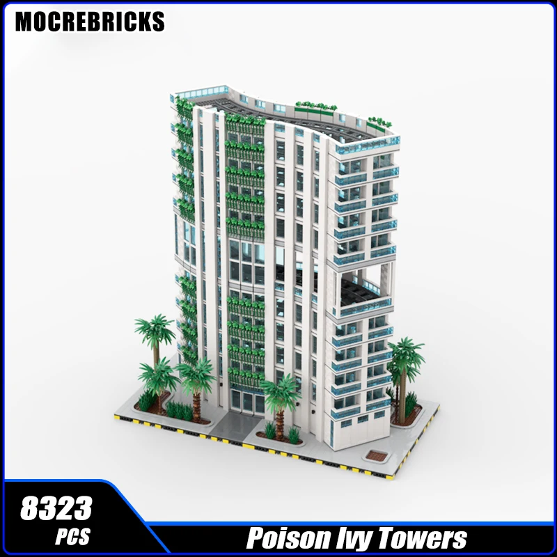 MOC City Street View Architecture Poison Lvy Towers, puzzle éducatif, construction nocturnes, modèle d'assemblage, jouets en brique, coffret cadeau pour enfants