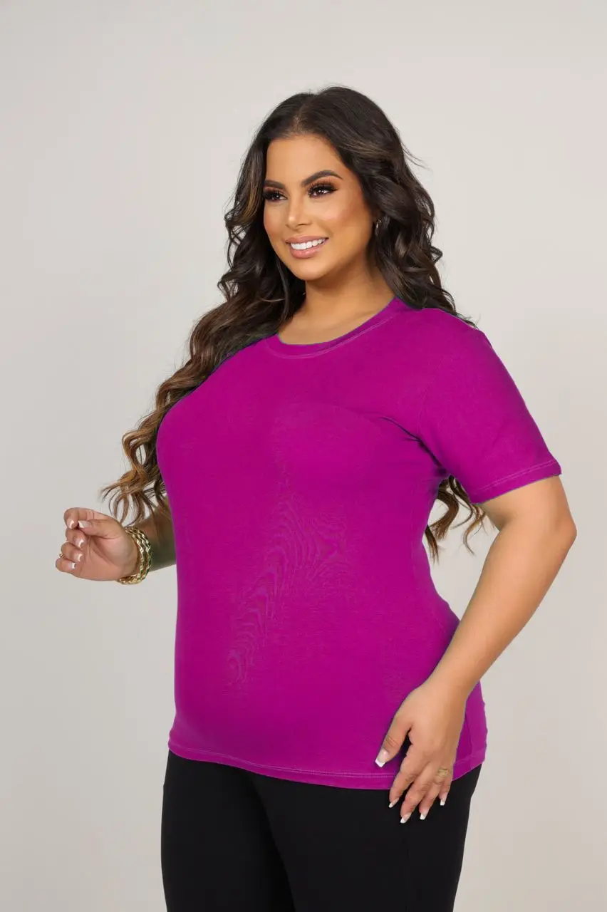 Blusa Lisa Blusinha Plus Size Feminina Basica de Malha Viscolycra Veste Do 48 - 52