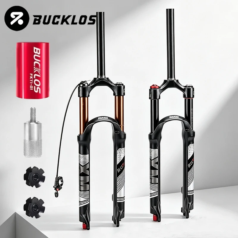 BUCKLOS Air Bike Fork 26 27.5 29er Mountain Bicycle Suspension Fork 120mm Travel 9*100mm Quick Release Disc Brake MTB Front Fork
