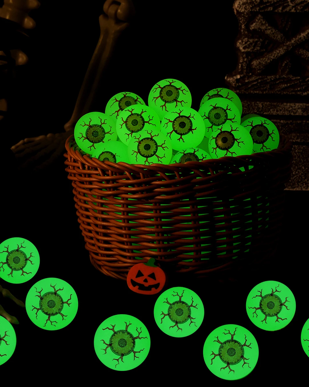 Tolife 72 PCS Halloween Glow‑in‑The‑Dark Bouncy Balls, 6 Assorted Spooky Designs, Rubber Bounce Ball Set, Halloween Party Favors, Trick‑or‑Treat Goodie Bag Fillers for Kids - view 3