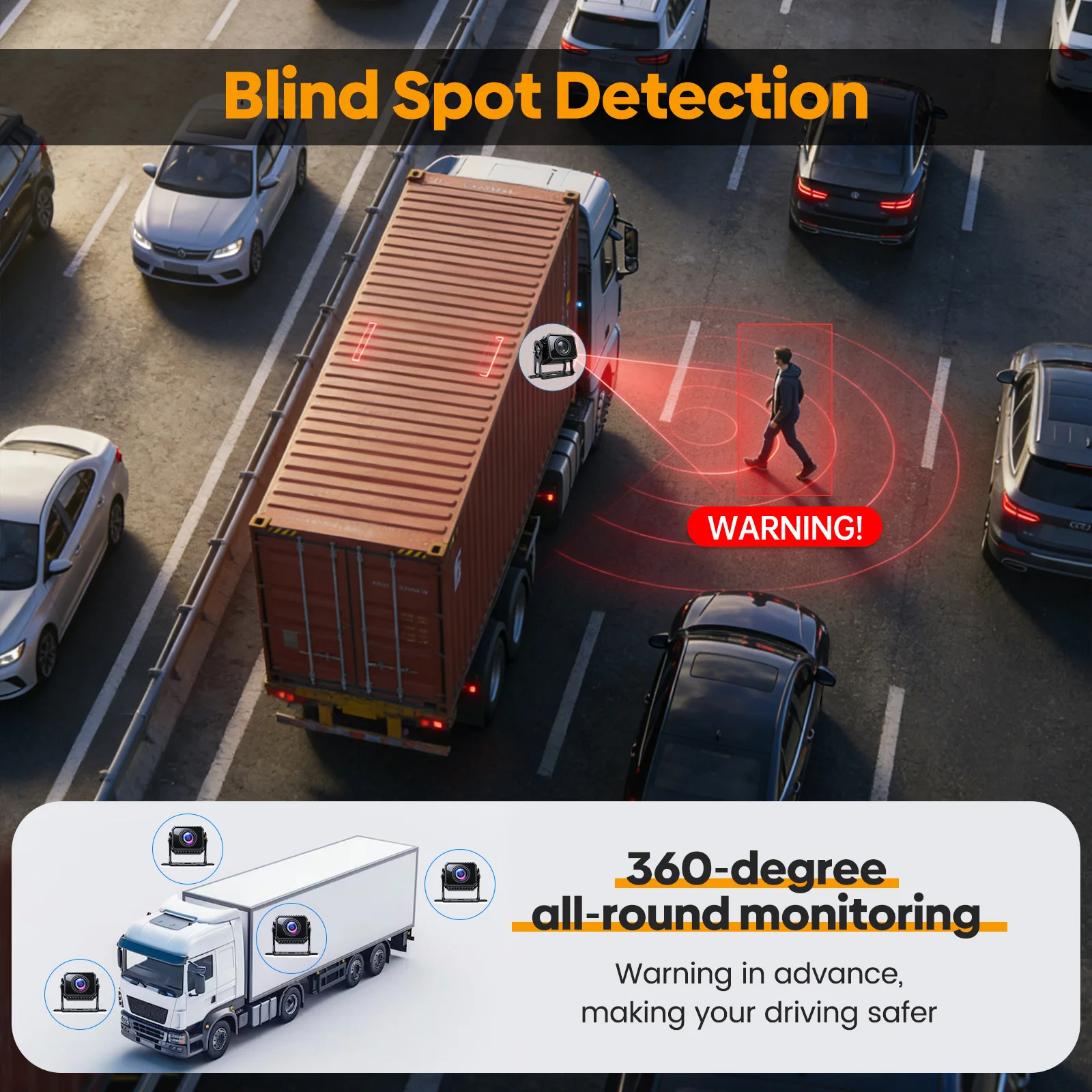 10.1-inch Smart Blind Spot Alert Truck RV Bus Car DVR Recorder Monitor with 4 AHD 1080P Infrared Cameras Night Vision