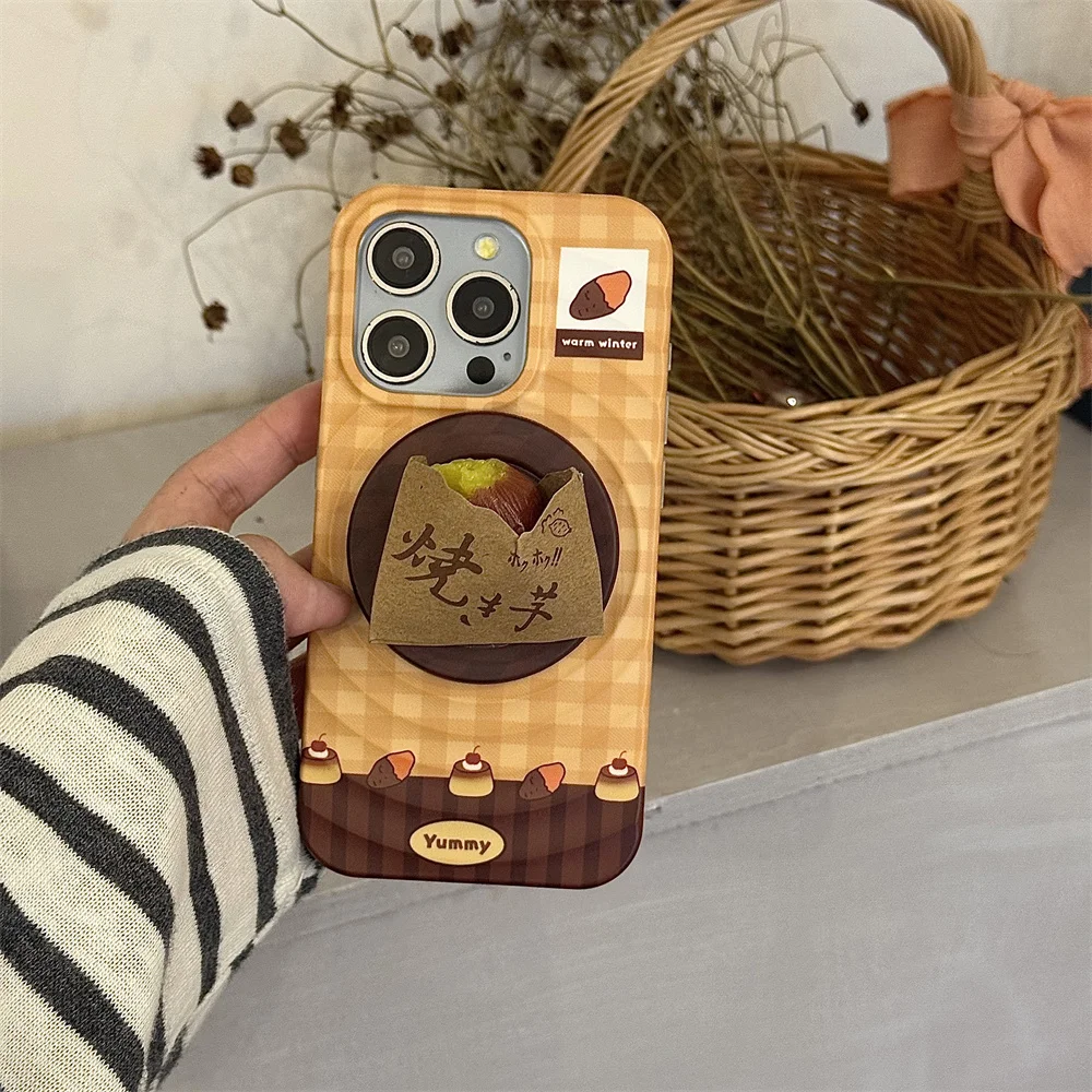 حافظة حماية جديدة من البطاطس الحلوة المشوية مع دعامة مغناطيسية، مناسبة لهاتف iPhone 17/13/14/15/16 Pr