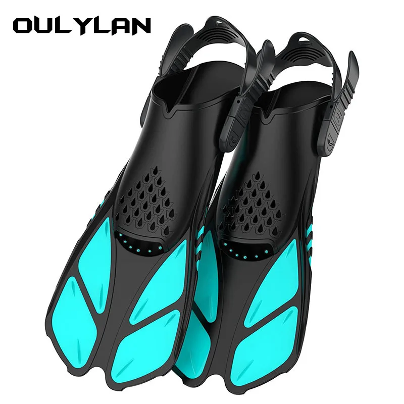 

OULYLAN Snorkel Short Swim Fins Travel Size Adjustable for Snorkeling Diving Fins Adult Men Women Open Heel Swimming Flippers