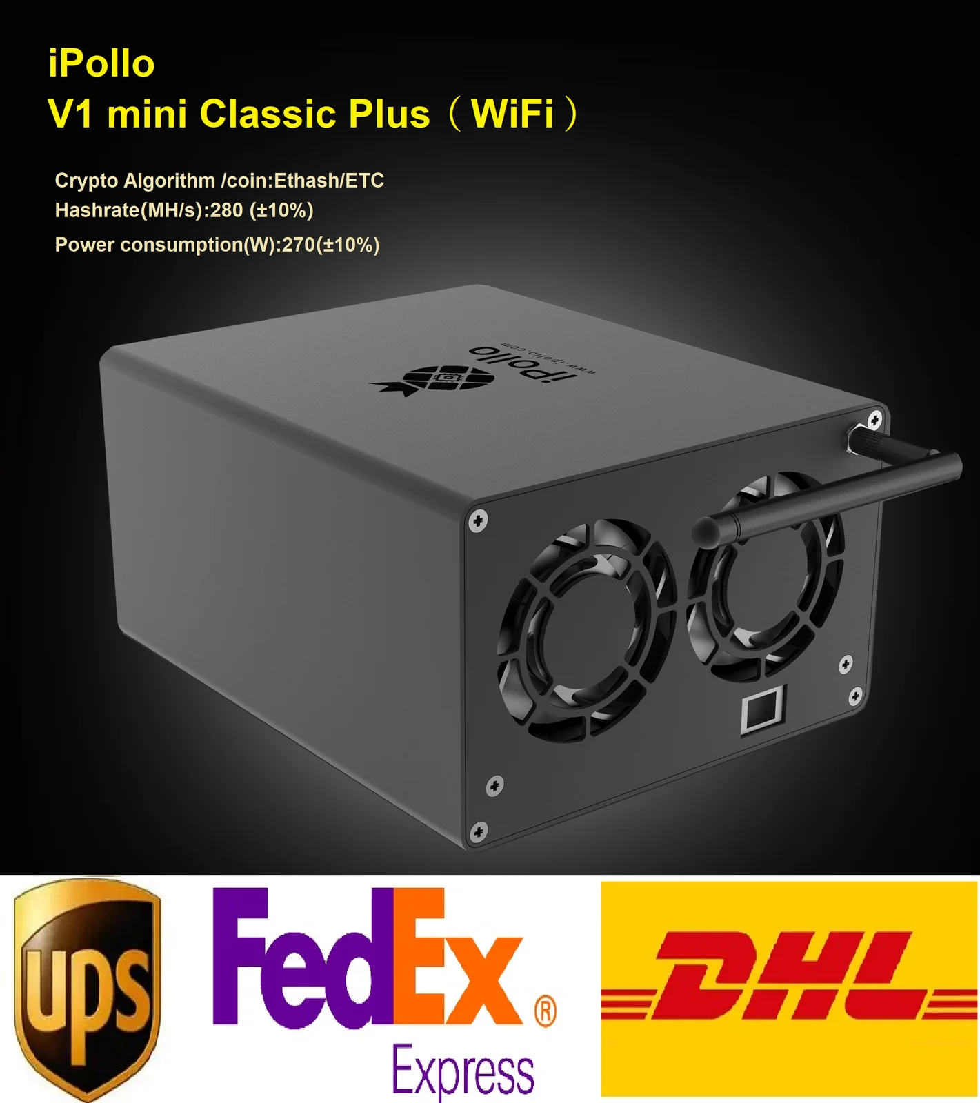 iPollo V1 mini Classic Plus wifi ETC minero 280 MH/s 270 W moneda con fuente de alimentación-