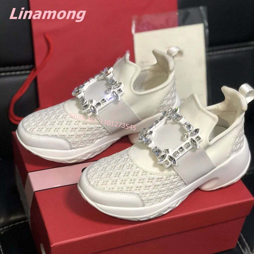 2024 New Canvas Women Sneakers Lace Up Luxury Crystal Slip-on Net Comfortable Breathable Sports Running Sport Shoes Vulcanized