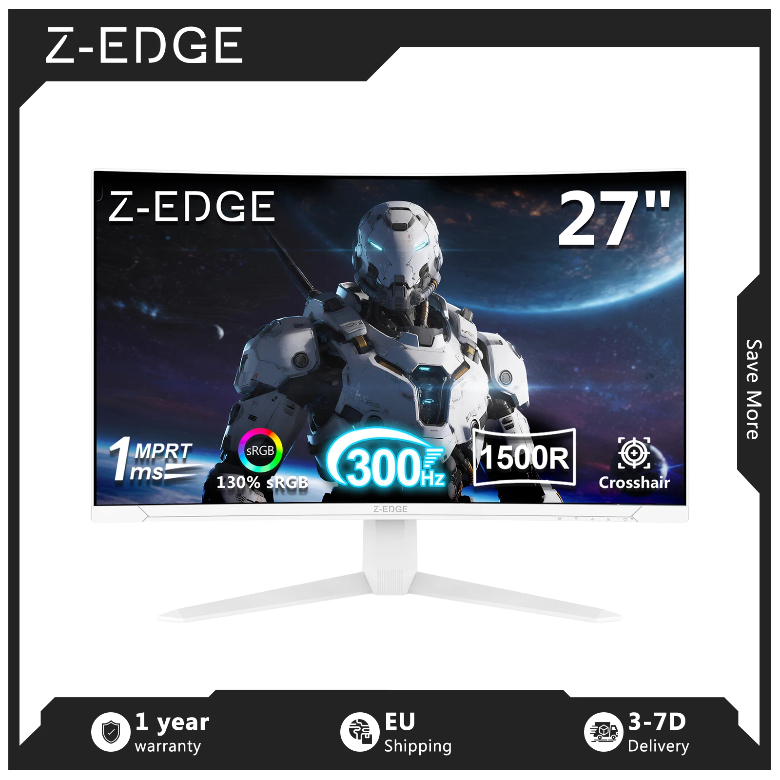 Z-EDGE 27 Zoll Curved Gaming-Monitor – Ultraschlankes Rahmendesign, 300 Hz, 1920x1080 Full HD LED-Monitor, 1 ms MPRT, HDR10, FreeSync, 1500R Curved, 300 cd/m² Helligkeit, 16:9 VA-Panel, 130 % sRGB,