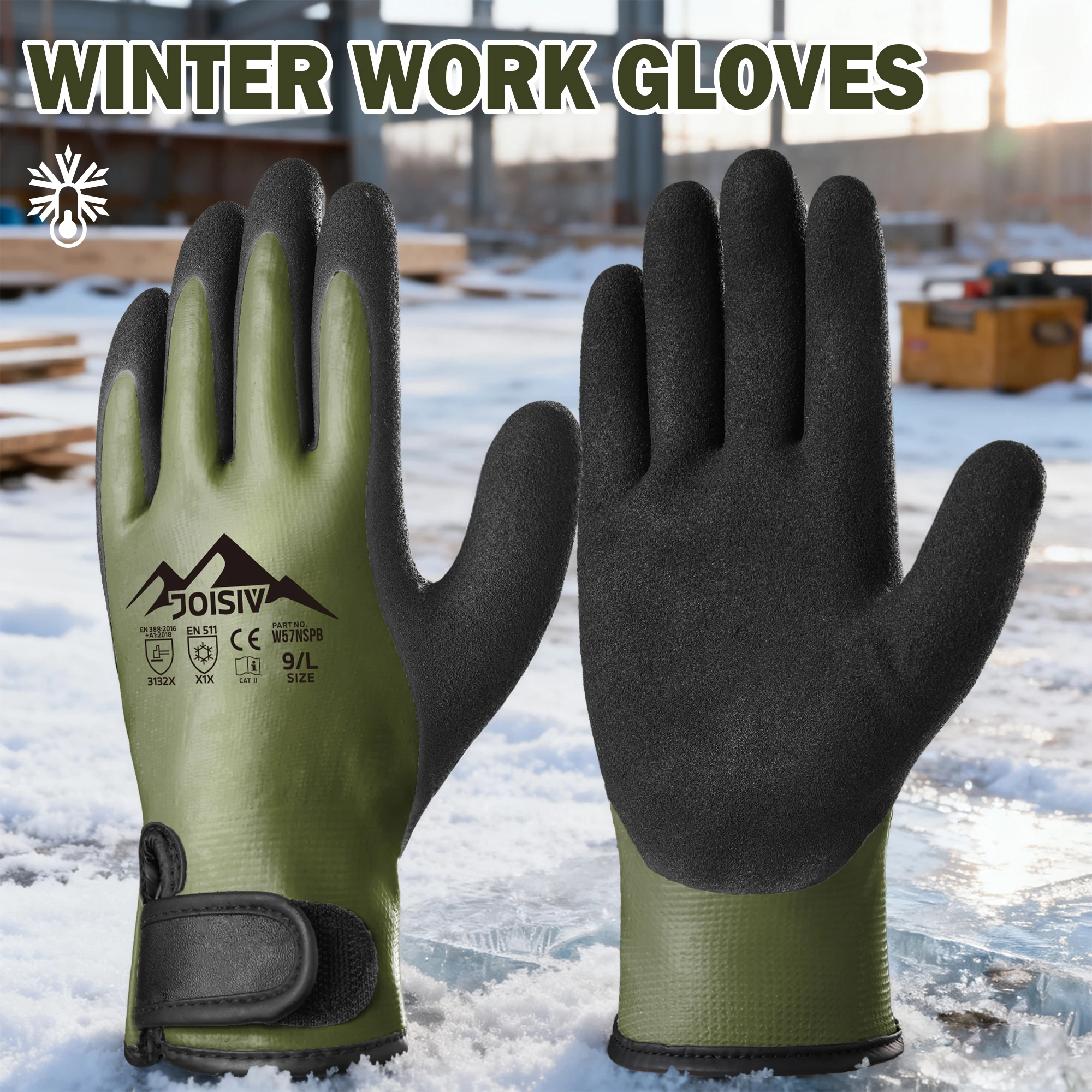1 Pair Winter Work Gloves with Thermal Liner Latex Coating or Outdoor Activities like Gardening, Fishing, Ice Handling