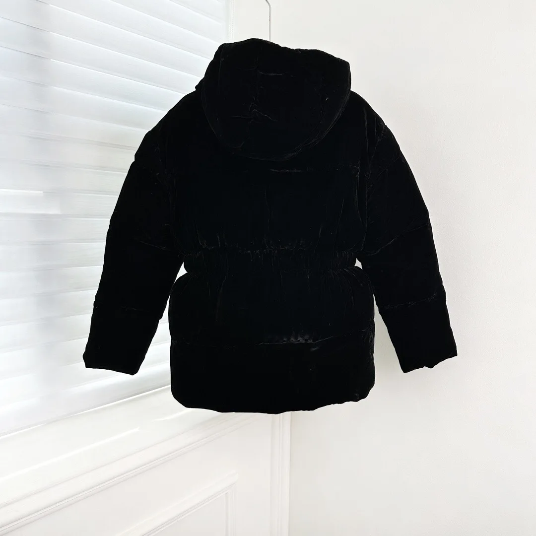 

2025 Autumn/Winter Women's Waist Hoodie with Double Zipper Pockets and Velvet Ant Waist Down Jacket HL100