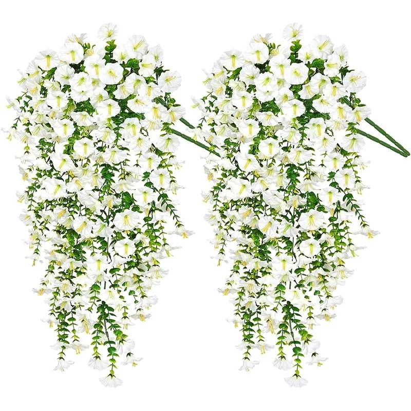 1/2Pc 75cm Witte Kunstmatige Morning Glory Muur Opknoping Faux Violet Planten Opknoping Bloemen Wijnstokken voor Huis Tuin bruiloft Decor - afbeelding 2
