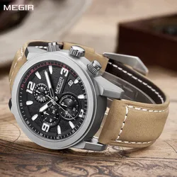 MEGIR Original Luxury Chronograph Men's Sport Watches Leather Strap Quartz Wristwatches Luminous Casual Relogio Masculino 2026