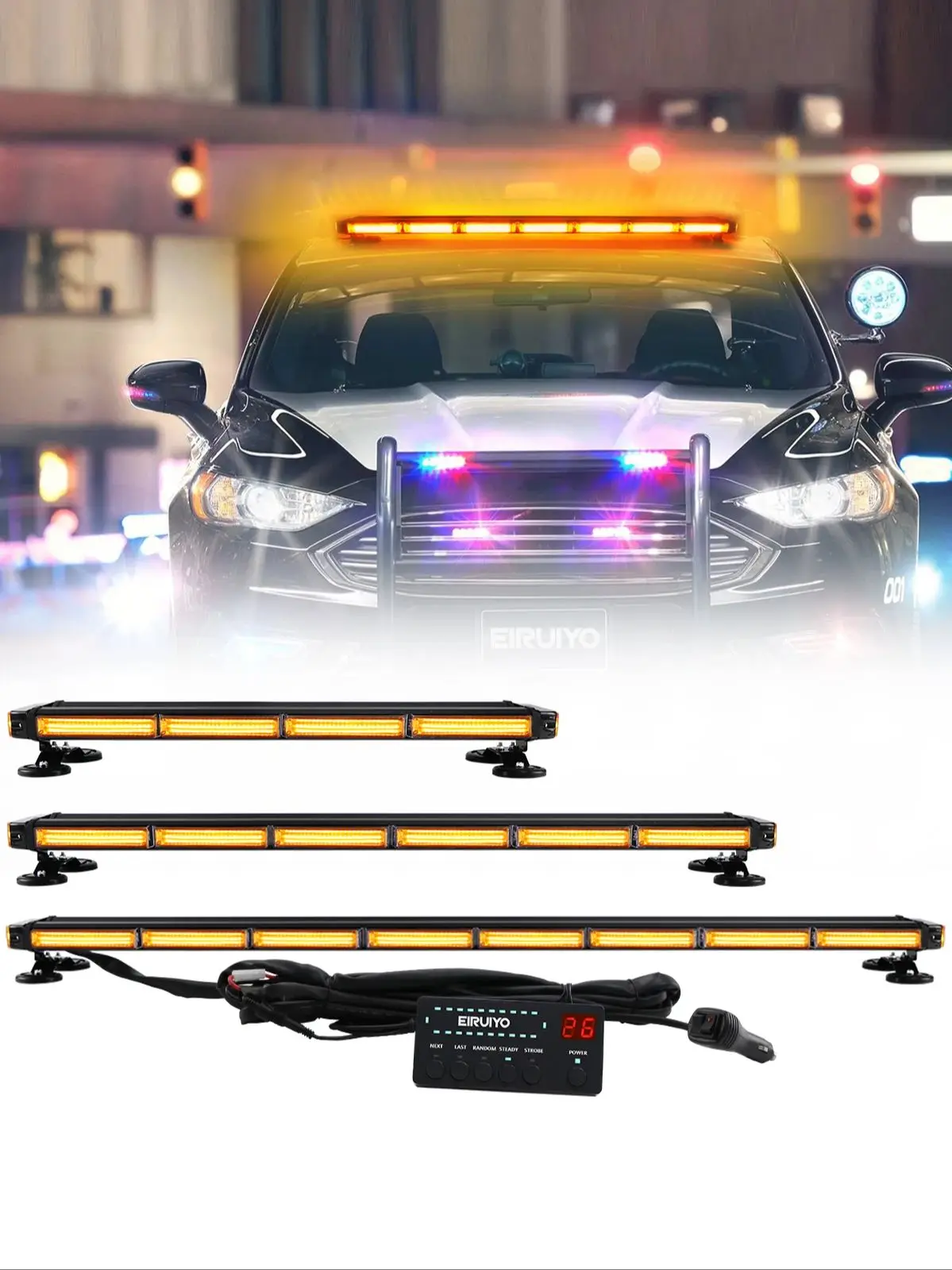 37" 43" 49" Auto Truck Sleepwagen COB LED knipperlichtbalk Politie Veiligheid Strobe Noodlichtbalk Amber Geel Wit 26 Modi - afbeelding 2