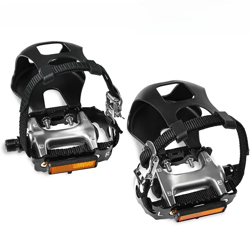 AliExpress BUCKLOS PD-B328T Bicycle Flat Pedal wiht Toe Clip&Strap Aluminum Alloy Non-slip Pedals for Indoor Exercise Bicycle Spinning Bike