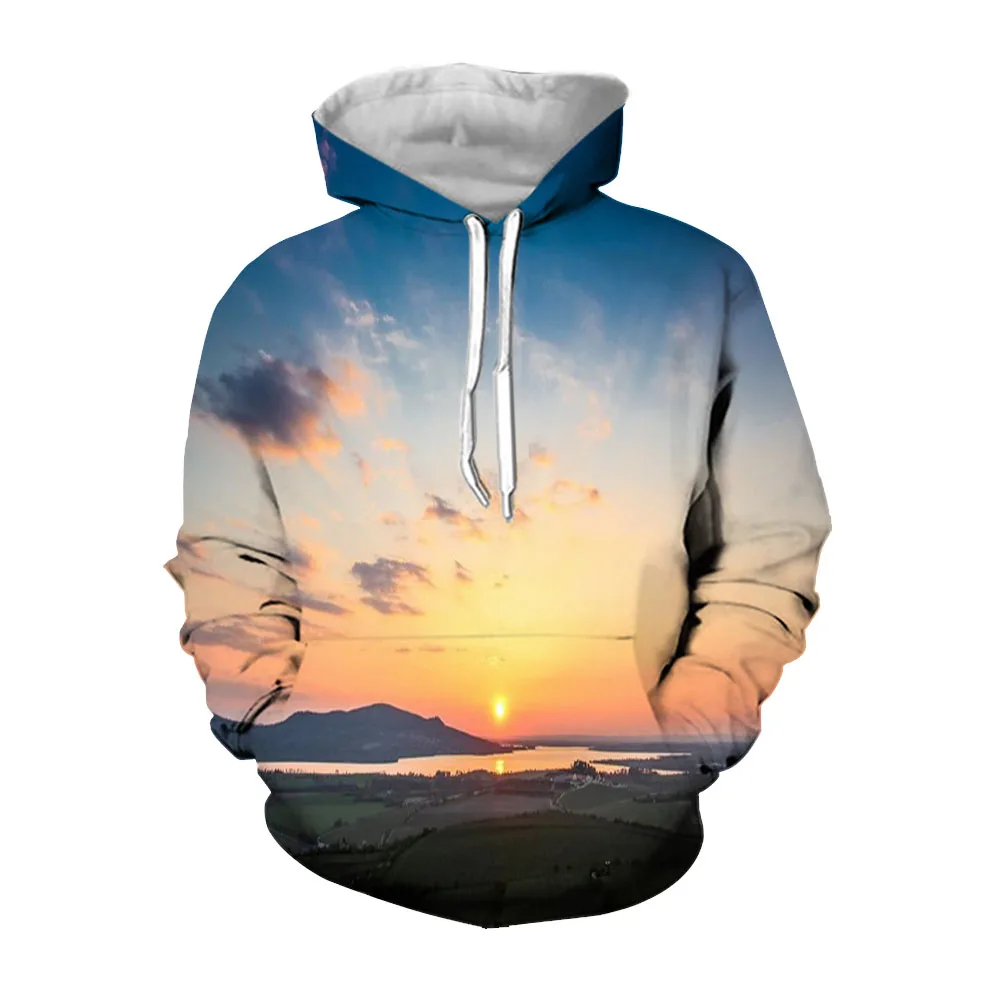 Jumeast Beautiful Sunset Print Oversized Hoodie Man Loose Casual Hooded Sweatshirt Men's Fashion Neutral Winter Top Jacket