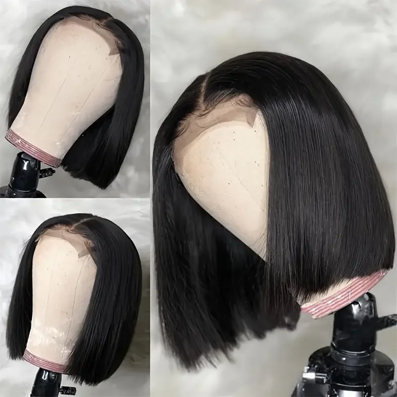 Wig Bob Lurus Warna Alami Wig Rambut Manusia Frontal Renda Transparan 13X4 Rambut Manusia Renda Depan 100% untuk Wanita dengan Rambut Bayi