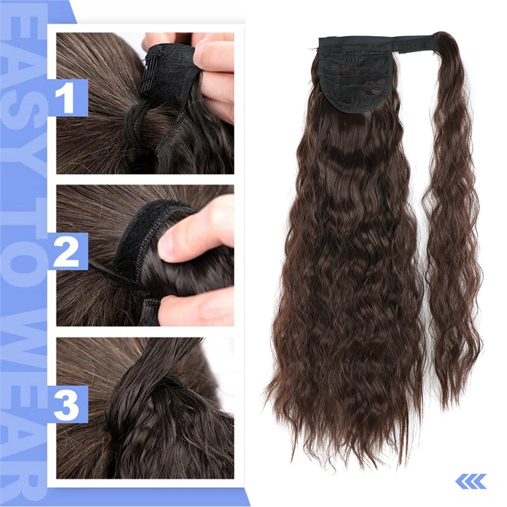 Synthetic Corn Wavy Long Ponytail For Women Hairpiece Wrap On Hair Clip Ombre Brown Blonde Hair Extensions Pony Tail