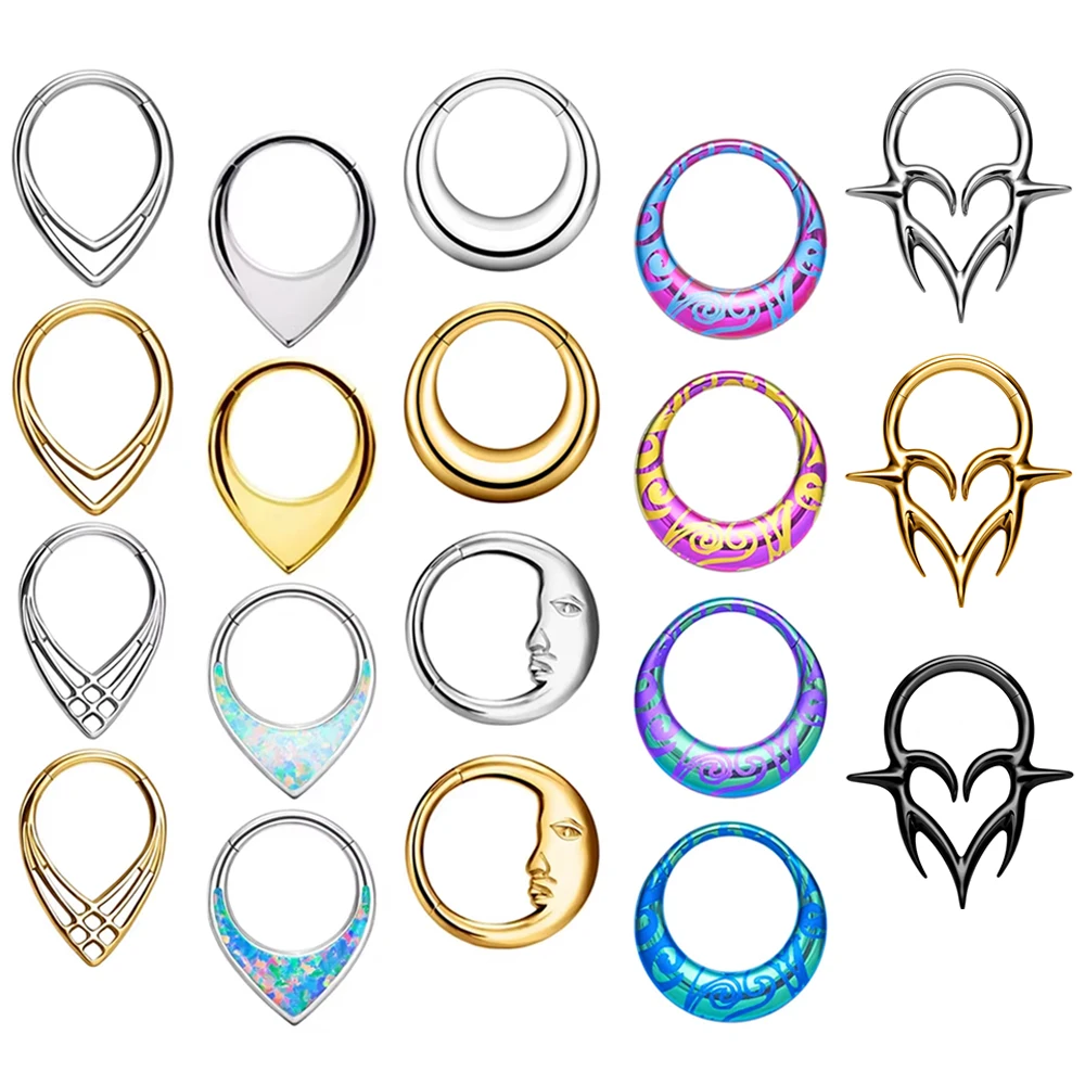 ASTM F136 Titanium Anodizing 16G Septum Hoop Ring Hinged Segment Nose Clicker Tragus Helix Daith Earring Piercing Jewelry