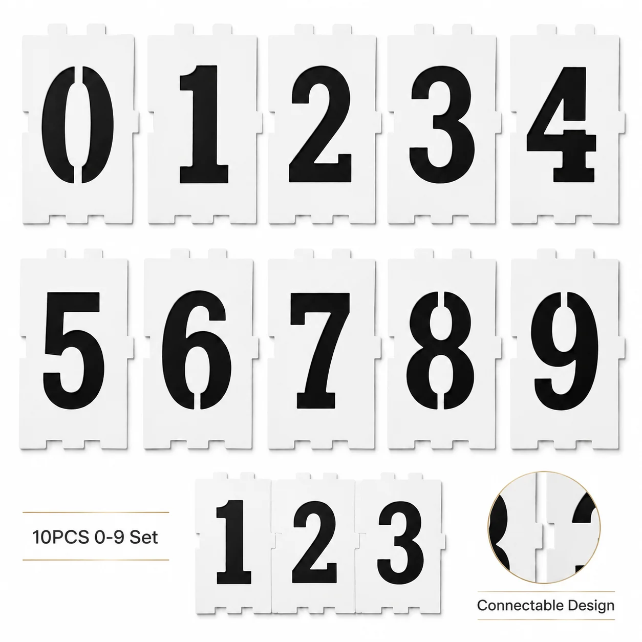 10PCS 6x8 Inch Connectable Number Stencils 0-9 Reusable Painting Templates Alignment Number Stencil Set for Address Signs